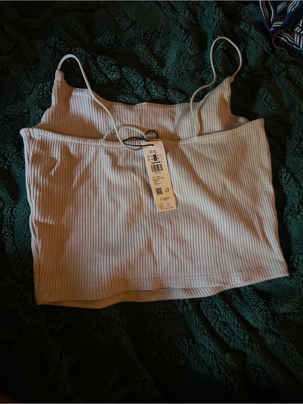 Garage Cream Ribbed Spaghetti Strap Crop Tank